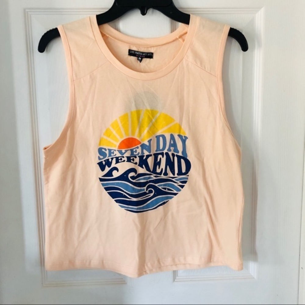 NWT peach Seven day weekend half Cropped sunset graphic cotton Top Size large